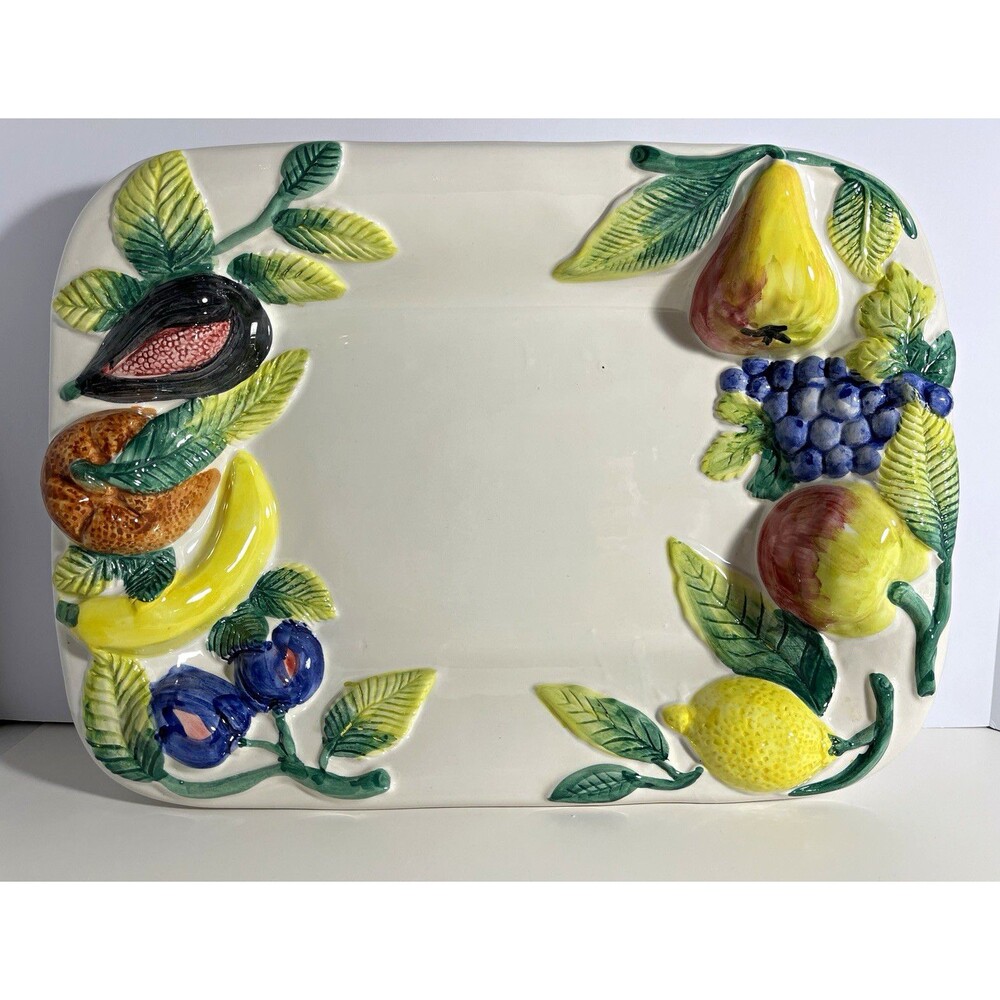 Himark Vintage Italian Ceramic Fruit Relief Serving Tray Platter Italy Fig Pear